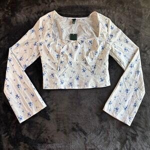 Wild Fable Floral Print Long Sleeve‎ Crop Top Smocked Blouse Cottagecore Medium